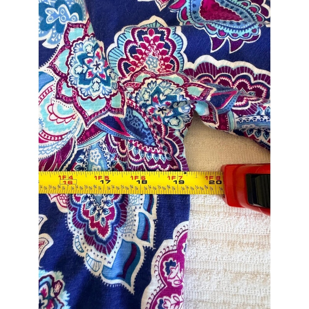 Chicos Ultimate Tee Size 2 Large Paisley Open Front Cardigan Top Pockets Boho - Picture 10 of 13
